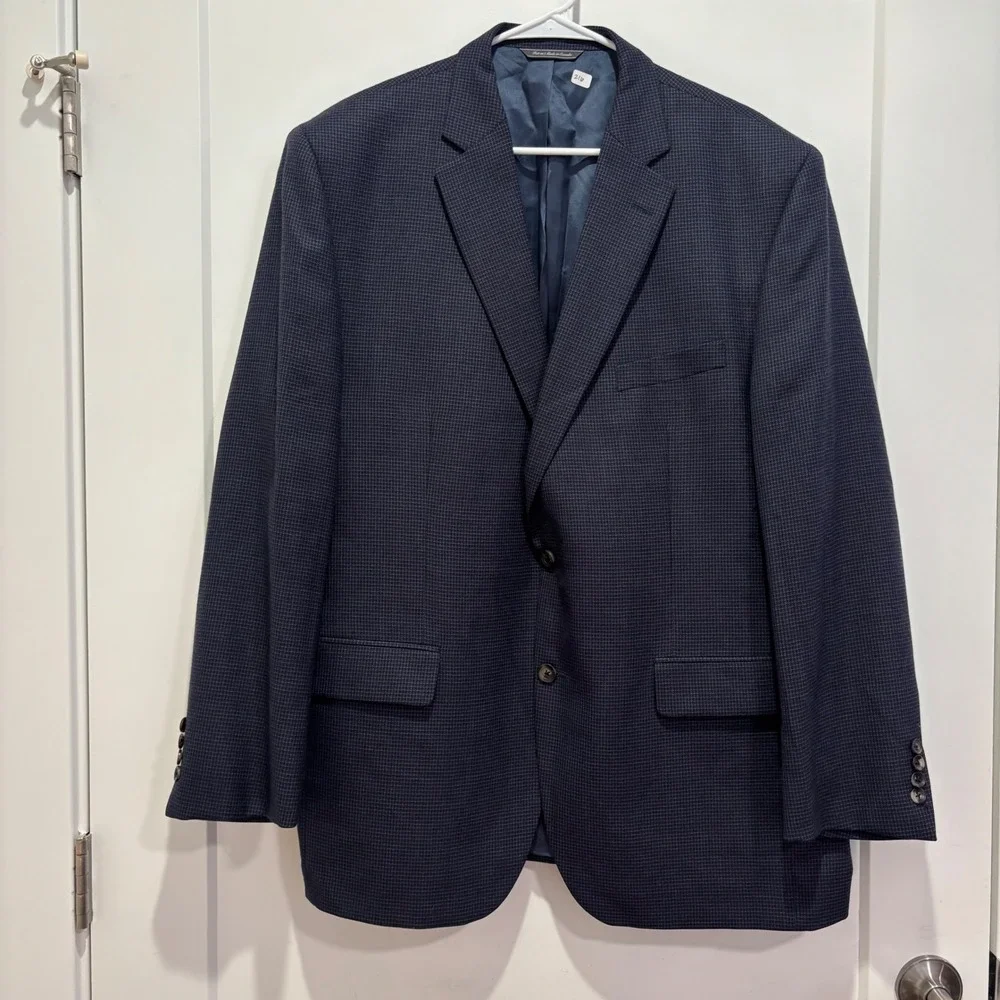 Jack Victor Mens 46R Blazer‎ Navy Blue Brown Wool Sport Coat Von Maur Canada 46R